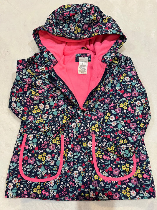 3T carters mid weight fleece lined  jacket- navy with flowers , Kids 3T