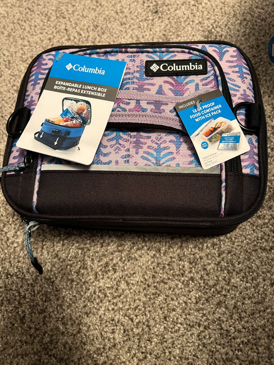 NEW- Columbia expandable lunch bag- purple trees