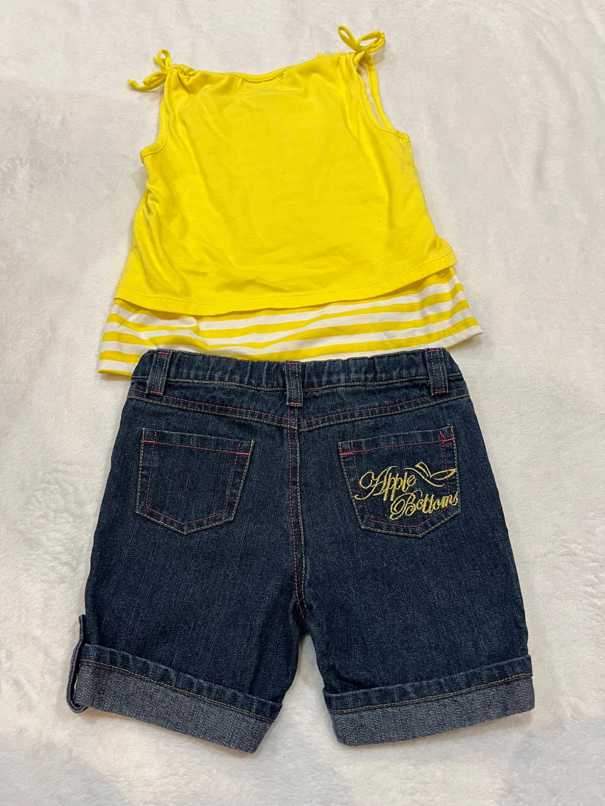 6- Apple bottoms design outfit - yellow & blue- EUC, Kids 6/6X