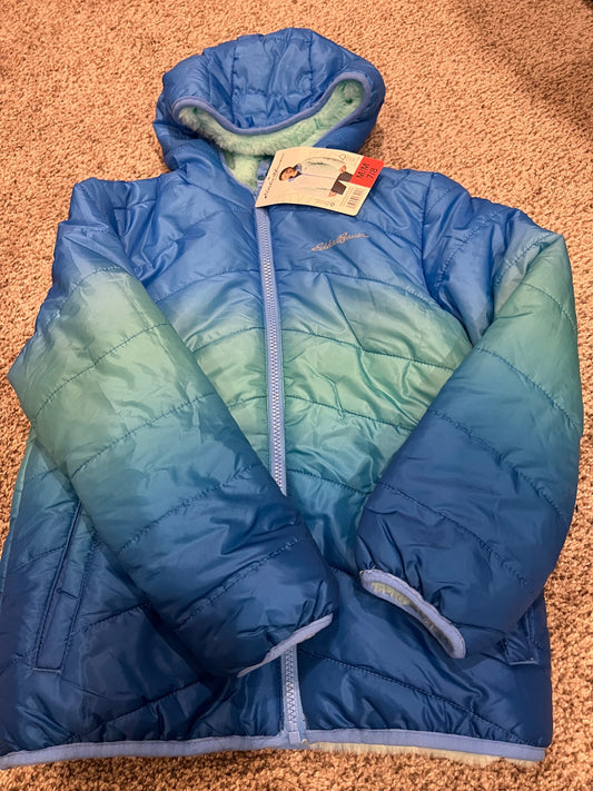 NEW 7/8- eddie Bauer reversible puff jacket- blue, Kids 7 & 8 (small)