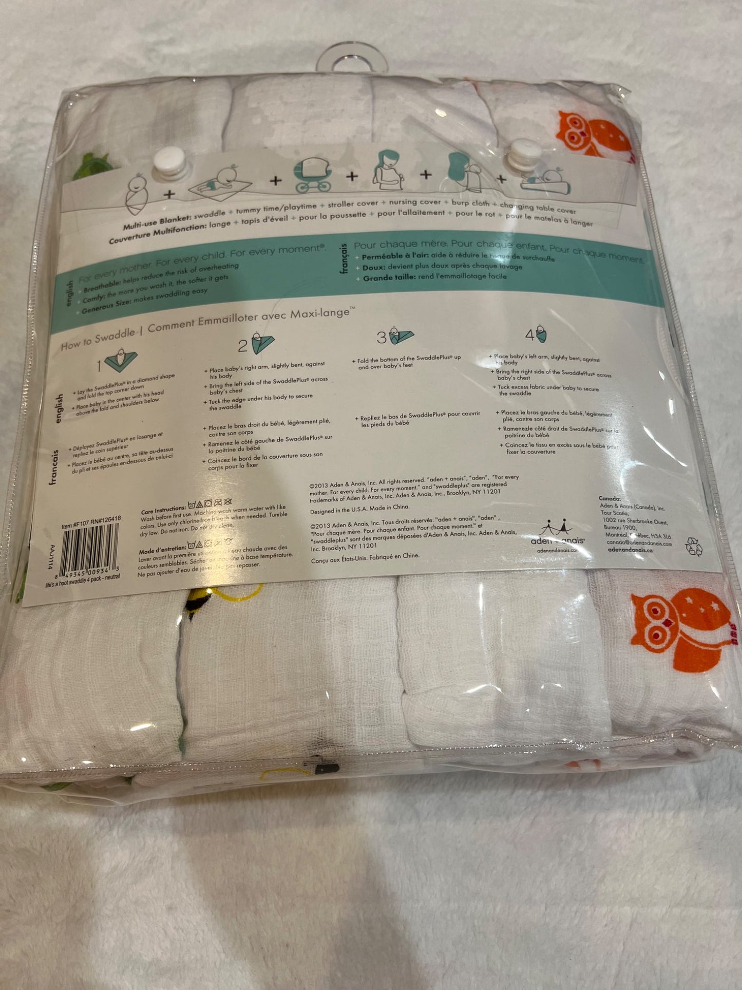 NEW- Aden & Anais swaddle plus (4 pack)