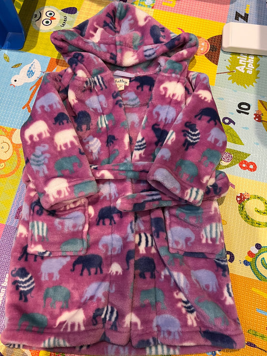 2/3 Hatley soft fleece robe- purple elephants, Kids 3T