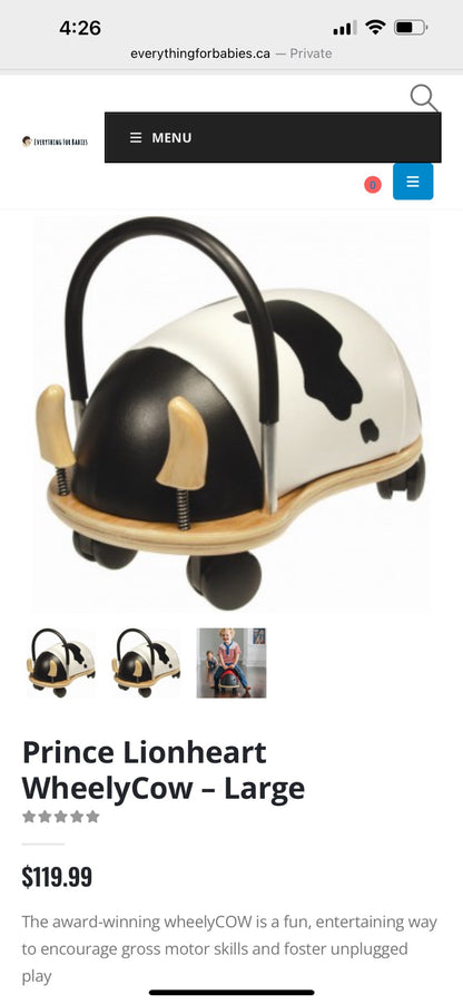 Prince lionheart Wheely cow - large!