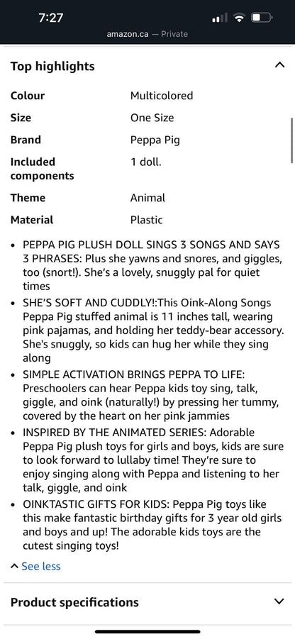 2 Peppa pigs - 11 inch - oink along songs & bedtime lullaby stuff animals - eUC