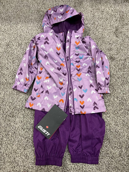 2T NEW Rain suit gusti lined set - purple with hearts - NEW, Kids 2T