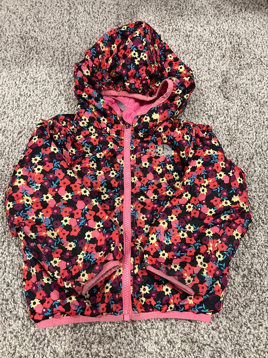 2T North face reversible light puff jacket - flowers and pink  , Kids 2T