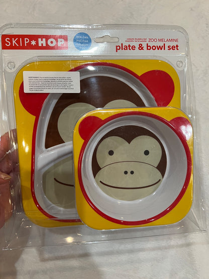 NEW skip hop monkey bowl and plate set