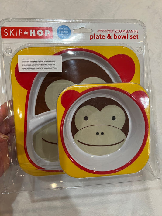 NEW skip hop monkey bowl and plate set