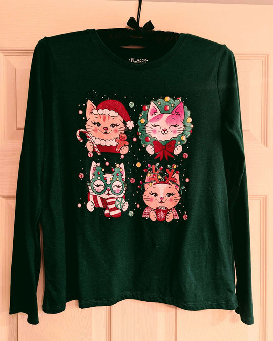 Sweet Kitty Cat Holiday long sleeved shirt, Kids 16 to 20 (extra large)