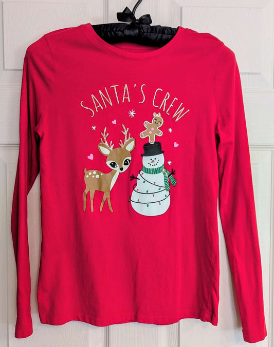 Red Christmas long sleeved cotton shirt, Kids 16 to 20 (extra large)