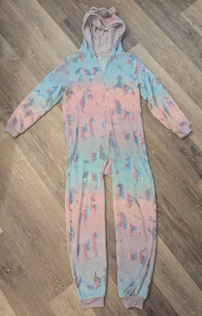 Girls One Piece Unicorn Pajamas/Onesie- Cozy Fleece. Retail $52.95, Kids 12 & 14 (large)