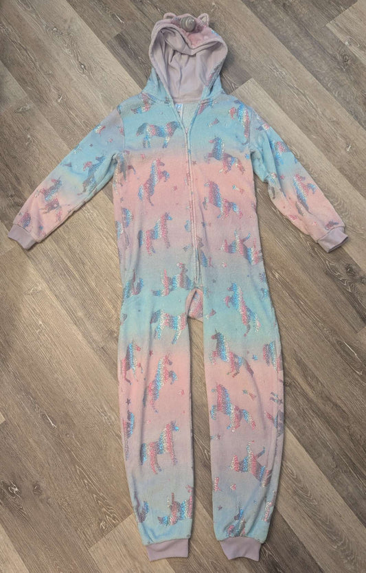 Girls One Piece Unicorn Pajamas/Onesie- Cozy Fleece. Retail $52.95, Kids 12 & 14 (large)