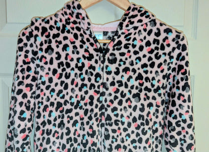 Girls Leopard One Piece Pajamas/Onesie - Cozy Fleece - Pink. Retail $52.95, Kids 12 & 14 (large)