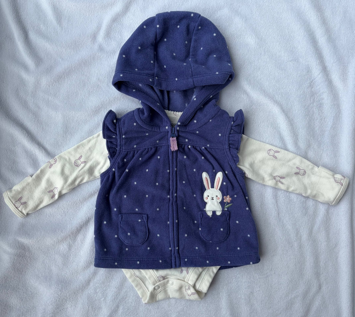Spring Hooded Vest and Long Sleeve Onsie Set, Kids 3 Month (0-3M)