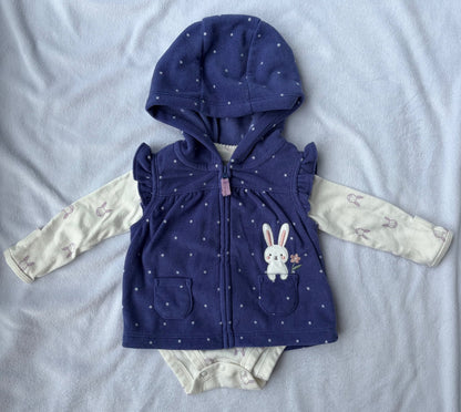 Spring Hooded Vest and Long Sleeve Onsie Set, Kids 3 Month (0-3M)
