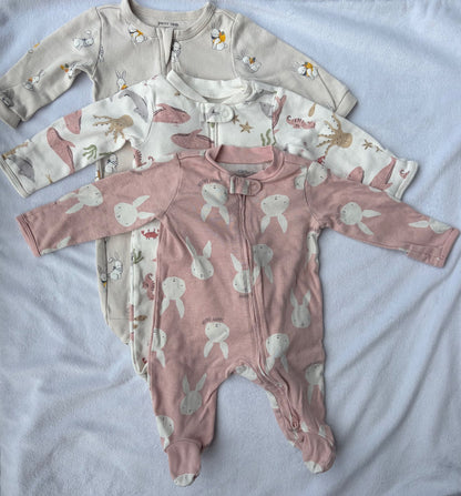 Set of Three Footed Sleepers, Kids 3 Month (0-3M)