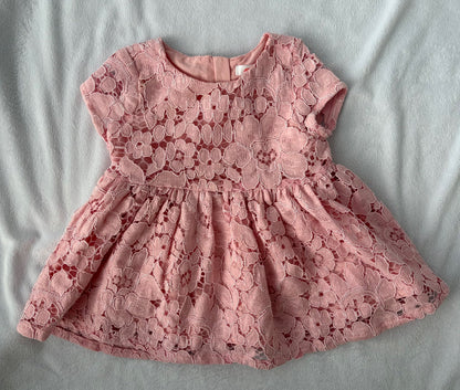 Pink Lace Short Sleeve Dress, Kids 6 Month (3-6M)
