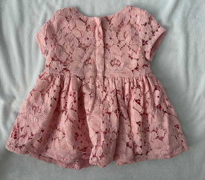 Pink Lace Short Sleeve Dress, Kids 6 Month (3-6M)