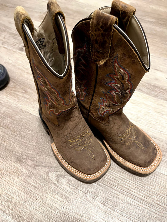 OLD WEST KIDS' DISTRESSED VAMP COWBOY BOOTS, Shoes 9 (Toddler:2-4yr)