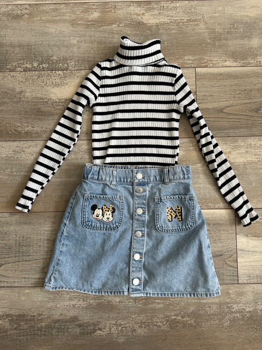 Denim skirt and turtleneck outfit 8/9, Kids 7 & 8 (small)