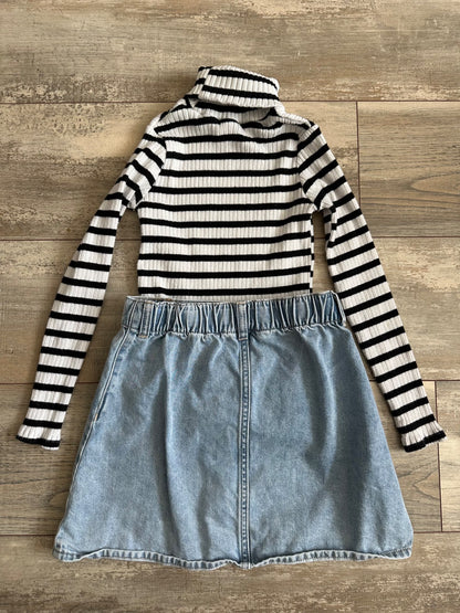 Denim skirt and turtleneck outfit 8/9, Kids 7 & 8 (small)