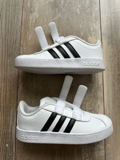 Adidas white with black stripes, Shoes 9 (Toddler:2-4yr)