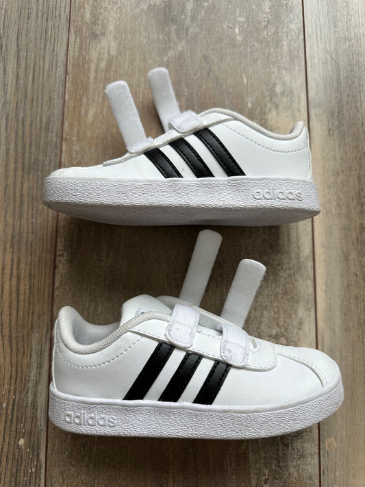 Adidas white with black stripes, Shoes 9 (Toddler:2-4yr)