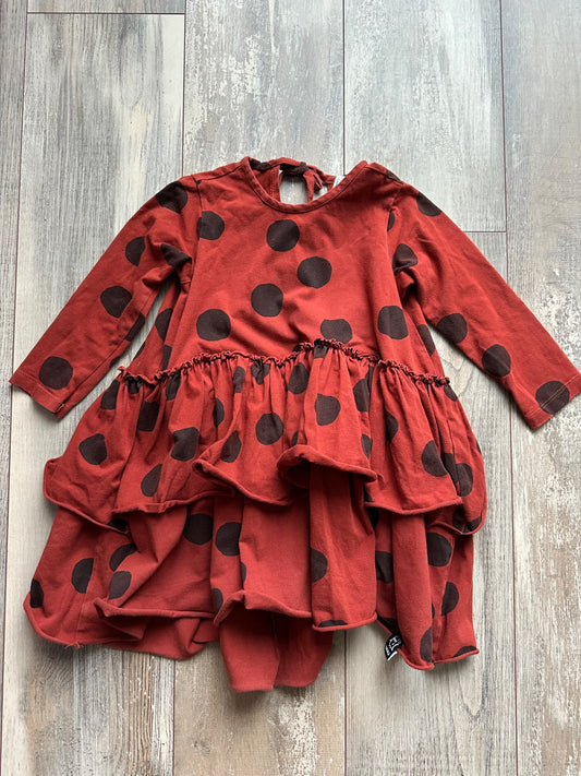 Kukukid red and black ruffled dress , Kids 5/5T (extra small)