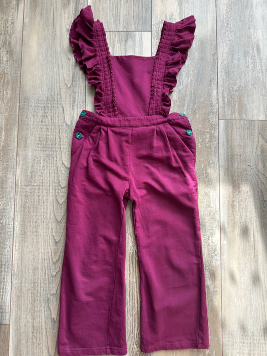 Dark mauve overalls with ruffle straps , Kids 6/6X (extra small)