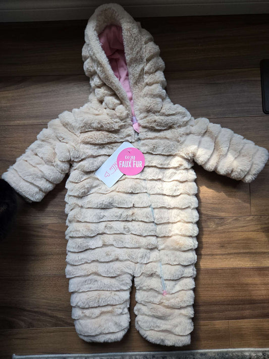 Girl's winter bunting suit - Beige/Pink - 3M, Kids 3 Month (0-3M)
