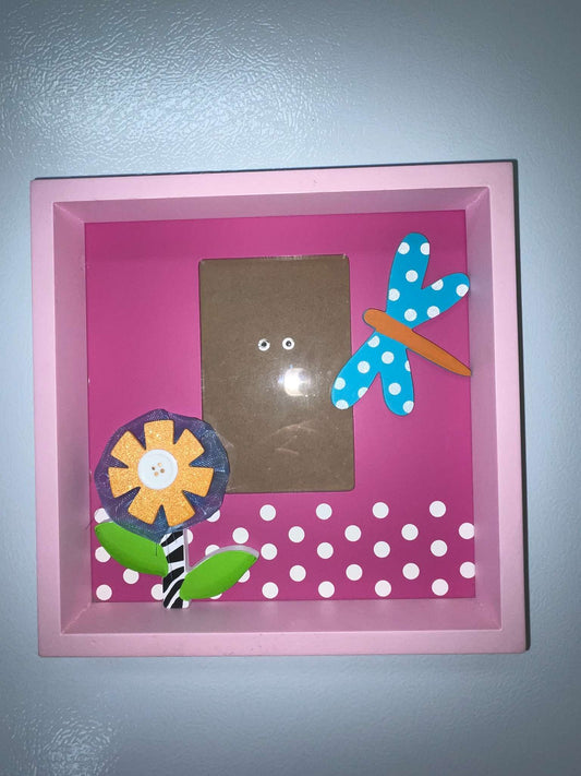 Children’s Decorative Picture Frame – Pink with 3D Flower & Dragonfly Design