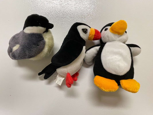 Set of 3 Plush Bird Toys – Penguin, Puffin & Chickadee, MSRP $30