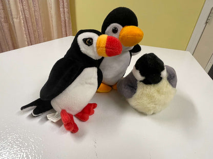 Set of 3 Plush Bird Toys – Penguin, Puffin & Chickadee, MSRP $30