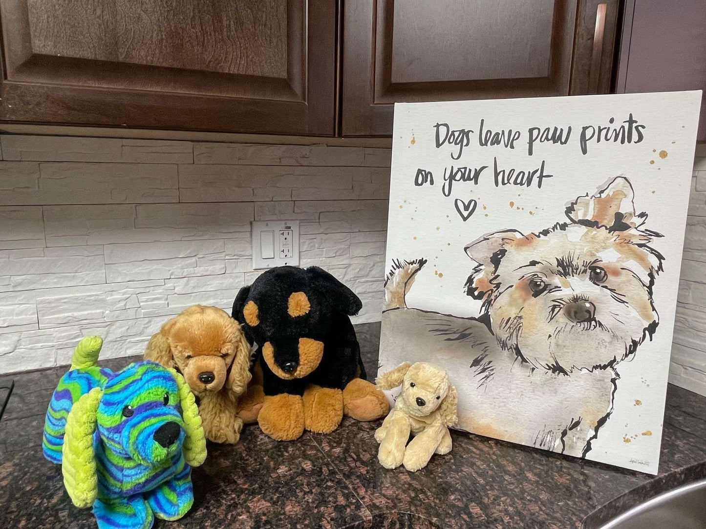 Dog Wall Art Canvas 16x20” + Plush Toy Set – “Dogs Leave Paw Prints” | Cute Gift Idea