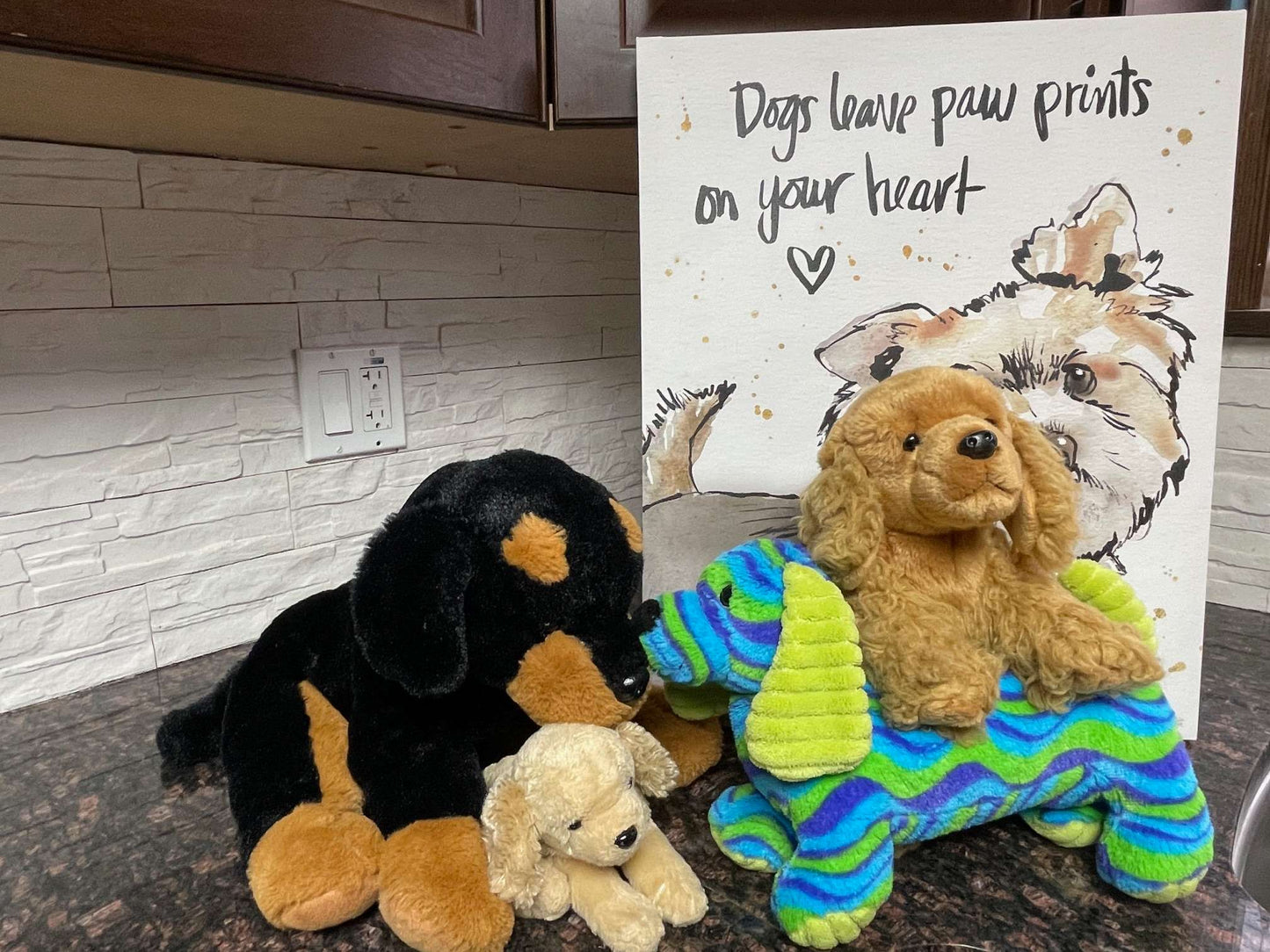 Dog Wall Art Canvas 16x20” + Plush Toy Set – “Dogs Leave Paw Prints” | Cute Gift Idea