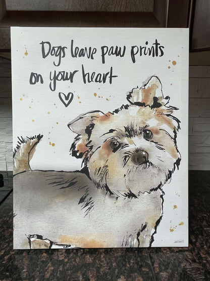 Dog Wall Art Canvas 16x20” + Plush Toy Set – “Dogs Leave Paw Prints” | Cute Gift Idea