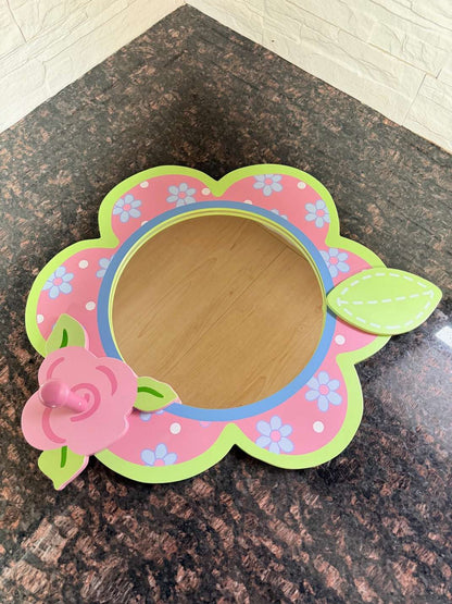 Kids Flower Mirror with Hook – Cute Wall Décor (Pink & Green)