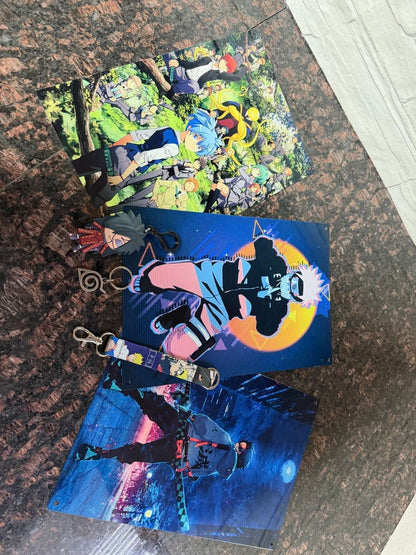 Anime Merch Bundle – Metal Posters, Keychains & Lanyard (Naruto / Assassination Classroom)