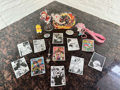 Anime Merch Bundle – Figures, Acrylic Stands, Keychains, Cards & Accessories