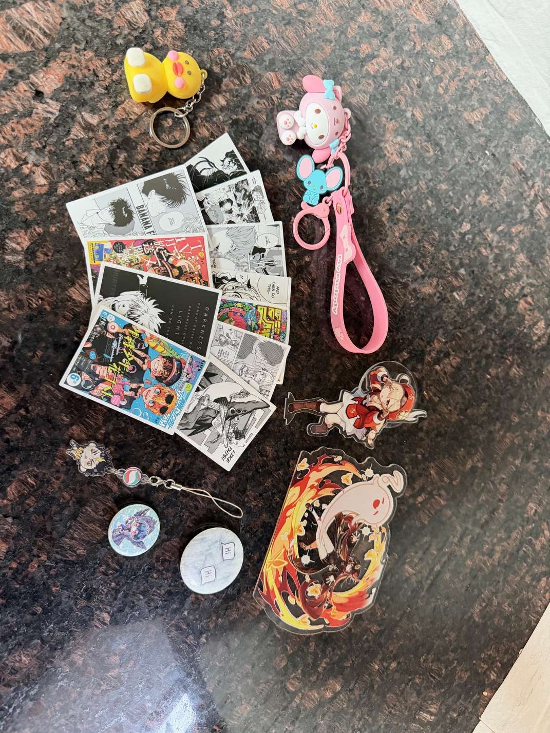 Anime Merch Bundle – Figures, Acrylic Stands, Keychains, Cards & Accessories