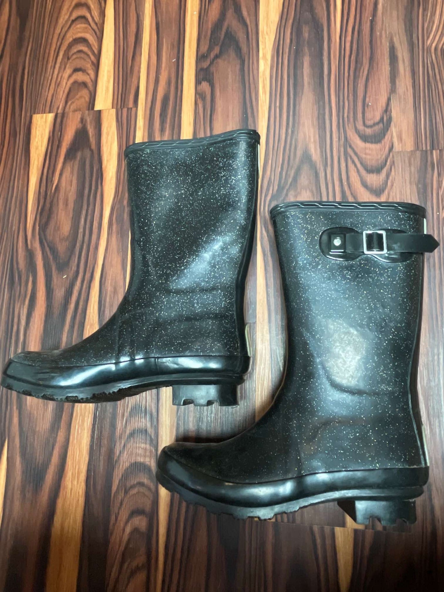 Kids Rain Boots – Size 4 – Black with Subtle Glitter, Shoes 3 (Kids:4-8yr)