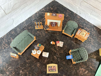 Calico Critters Deluxe Living Room Set CC2263 – Vintage/Discontinued – 40+ Piece Set - MSRP $50