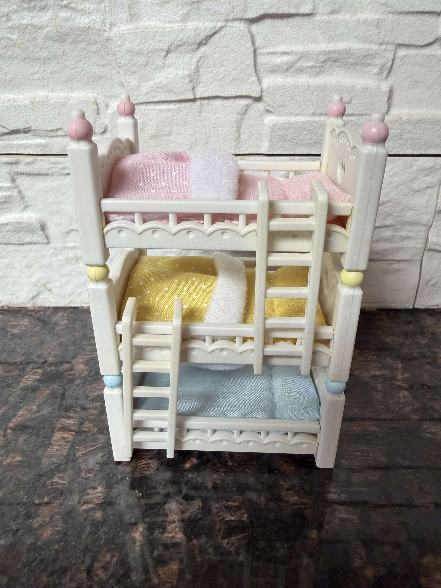 Calico Critters Triple Bunk Beds – Vintage Pink, Yellow & Blue Set - MSRP $20