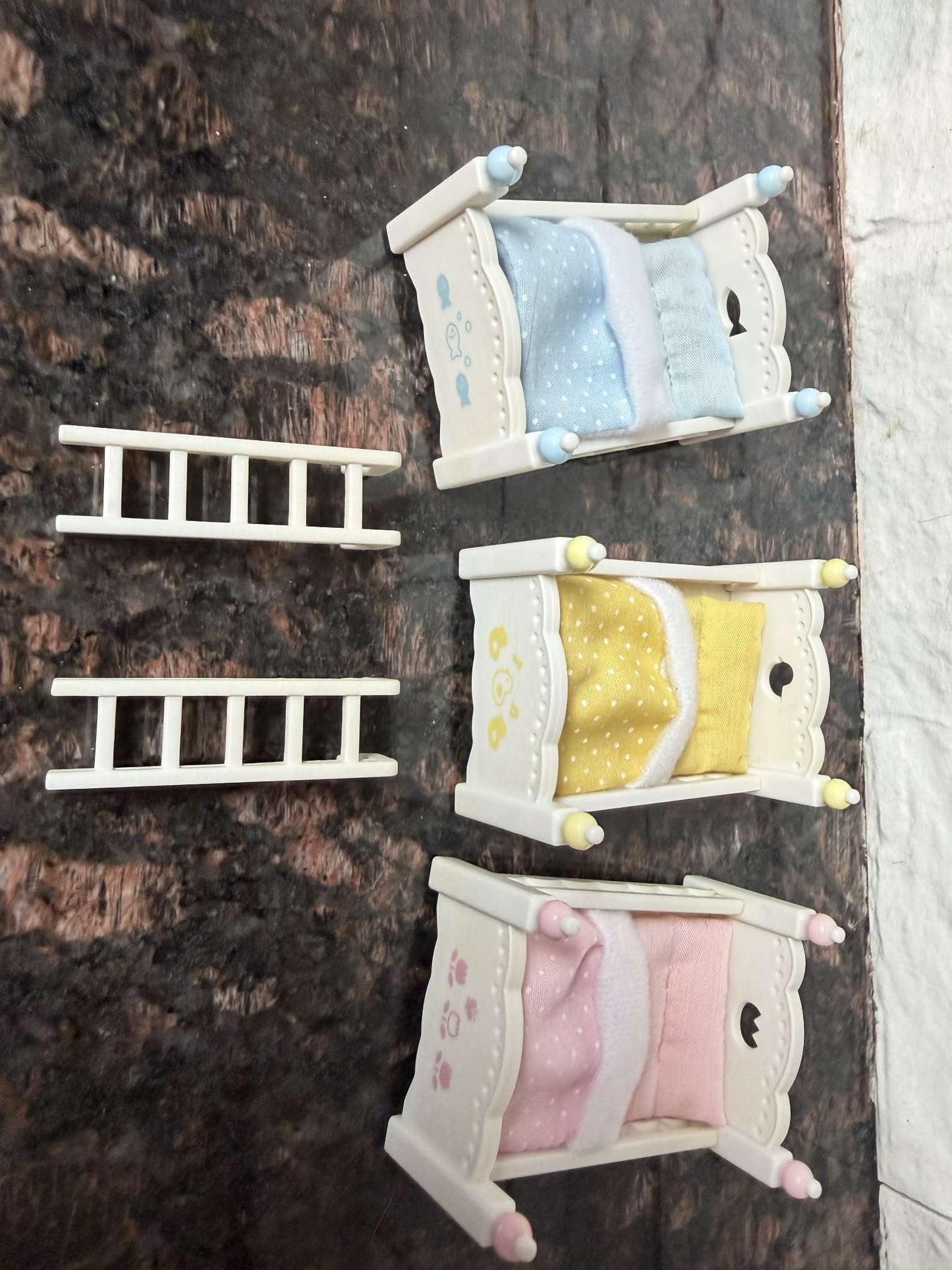 Calico Critters Triple Bunk Beds – Vintage Pink, Yellow & Blue Set - MSRP $20