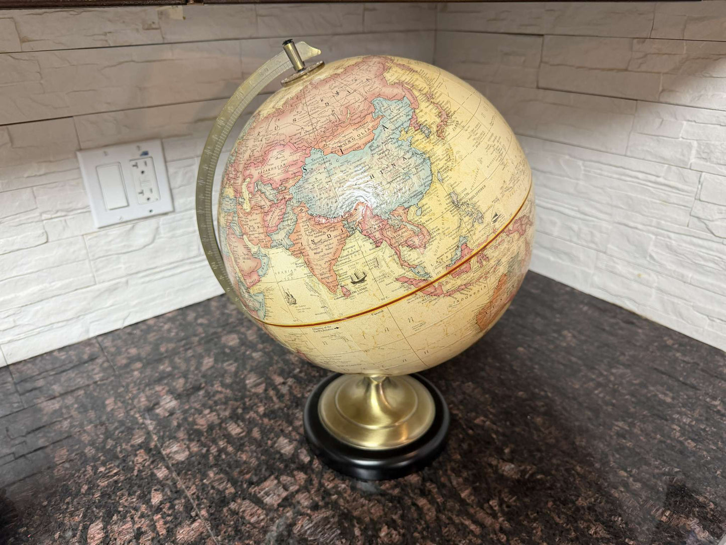Vintage Replogle 17” World Classic Globe – Raised Relief – Brass-Tone Stand - MSRP $100