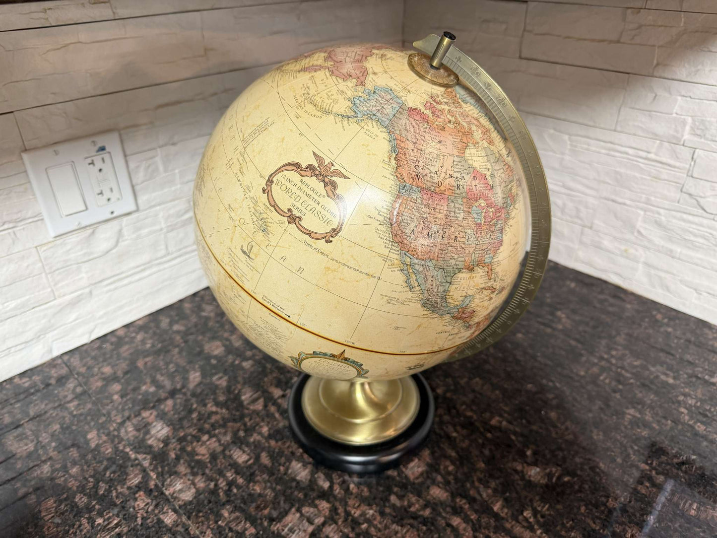 Vintage Replogle 17” World Classic Globe – Raised Relief – Brass-Tone Stand - MSRP $100