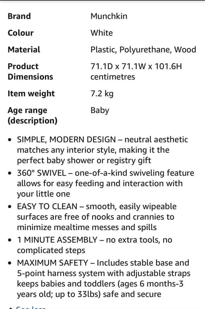Munchkin 360 high chair 6 months-3 years