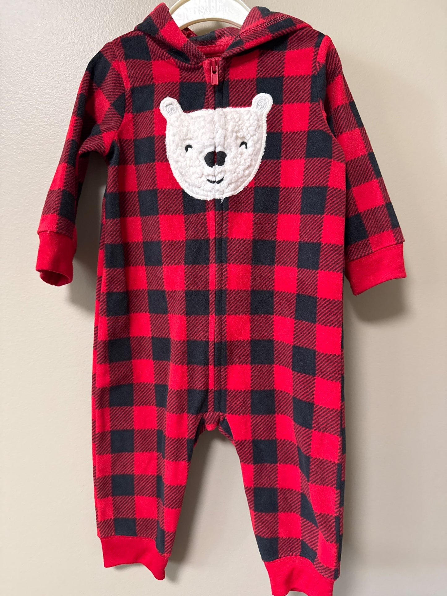 Carter’s hooded flannel zip up onesie, Kids 9 Month (6-9M)