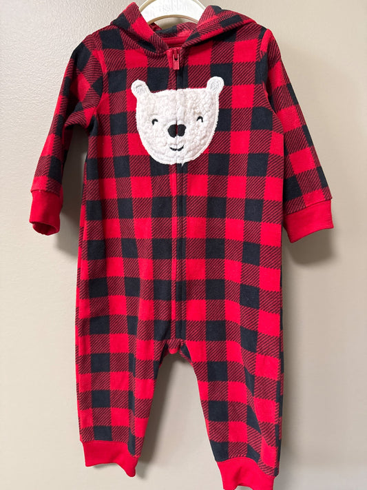 Carter’s hooded flannel zip up onesie, Kids 9 Month (6-9M)