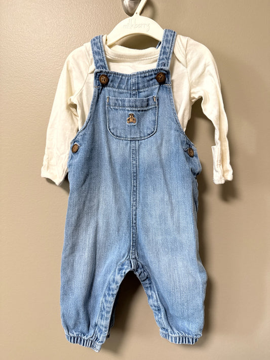 Baby Gap denim overalls with fall onesie, Kids 6 Month (3-6M)